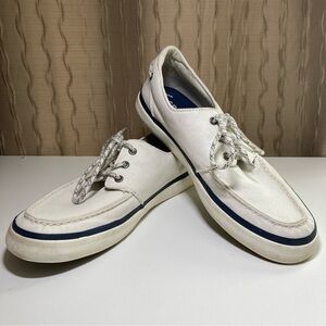 Sperry Top Sider Men's 11.5 Halyard Boat Shoes Tie Canvas 3 Eye White STS19141